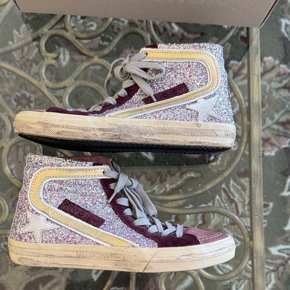 BRAND NEW! Golden Goose 100% Authentic Glitter High-Top Sneakers - Pink and Gold - Picture 11 of 13
